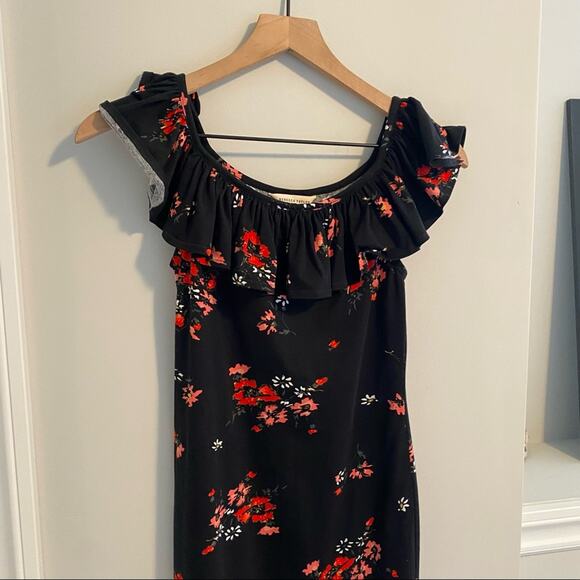 Rebecca Taylor Black Red Floral Cotton Ruffle Bodycon Mini Dress XS - Picture 12 of 12